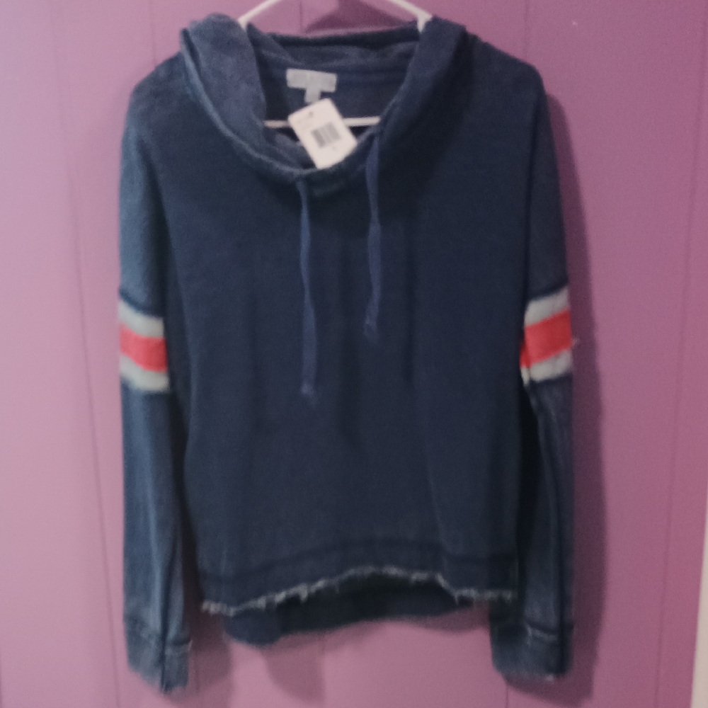 Navy Blue Kids Hoodie with Red Stripes